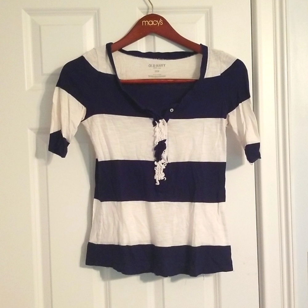 Old Navy Navy and White Striped Button Down Shirt